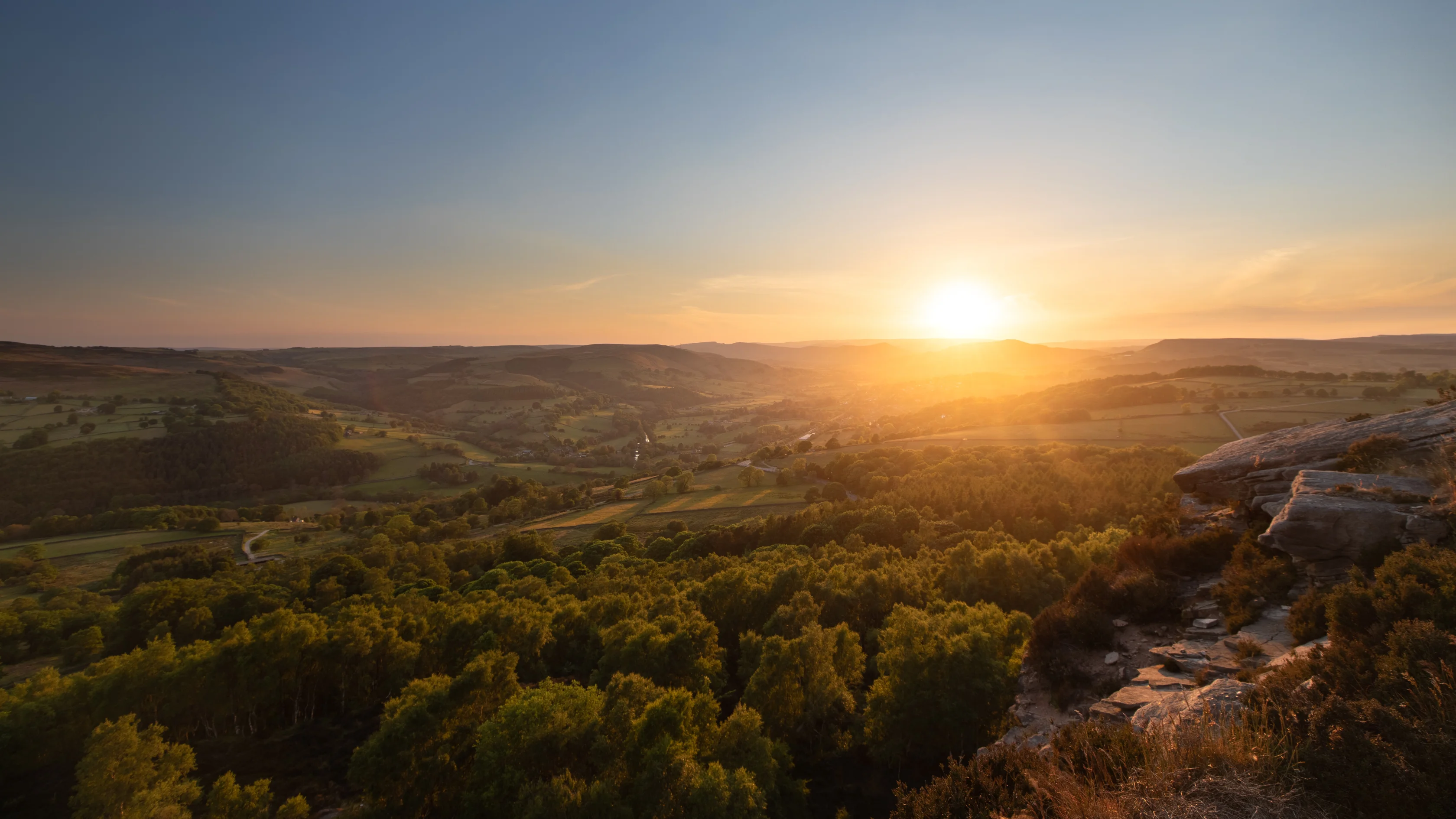 sunset over derbyshire countryside
